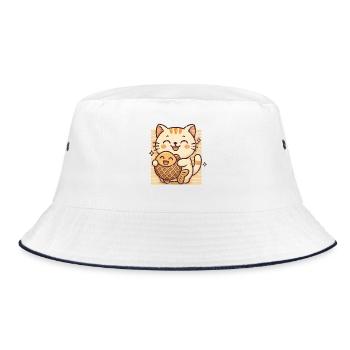 Chat kawaii heureux étreignant le poisson taiyaki - Bob - blanc/marine - Devant