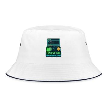 Lustiges IT Design – Trust me, I’m debugging - Bucket Hat - Weiß/Navy - Vorne