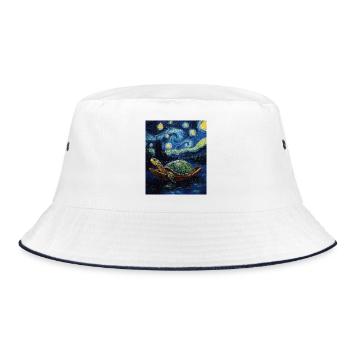 Schildkröte Van Gogh Style - Bucket Hat - Weiß/Navy - Vorne