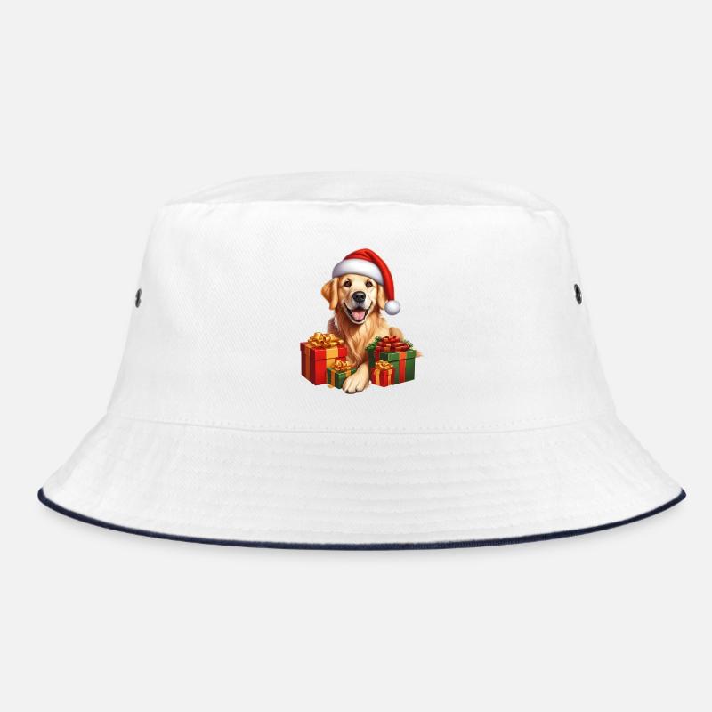 Weihnachtshund mit Geschenken - Bucket Hat - Weiß/Navy