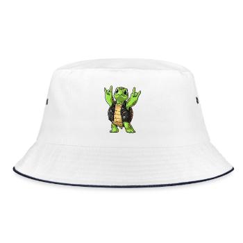 Rock'n'Roll Schildkröte trägt Lederjacke - Bucket Hat - Weiß/Navy - Vorne
