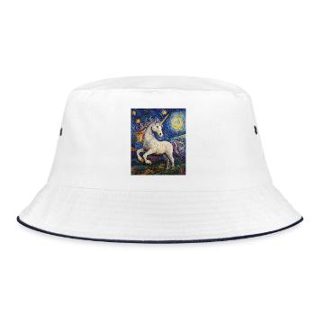 Einhorn Einhörner Unicorn Van Gogh Style - Bucket Hat - white/navy - Front