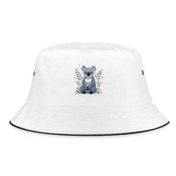 Kleiner Koala im Blätterrahmen - Bucket Hat - Weiß/Navy - Vorne