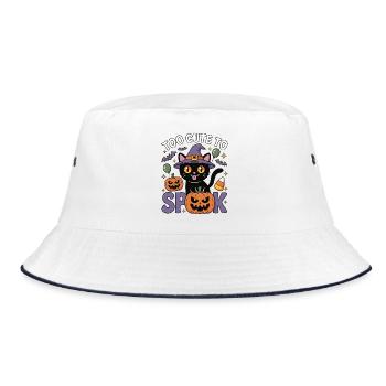 Too Cute to Spook - Süße Hexenkatze - Bucket Hat - Weiß/Navy - Vorne