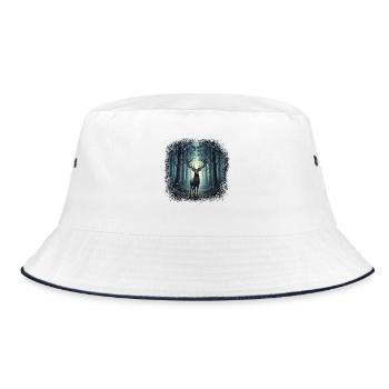 Wald Hirsch Szene Jagd Natur Liebhaber - Bucket Hat - Weiß/Navy - Vorne