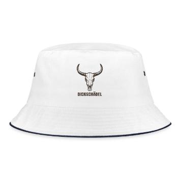 Stierkopf Schädel mit Hörnern - Dickschädel - Bucket Hat - Weiß/Navy - Vorne