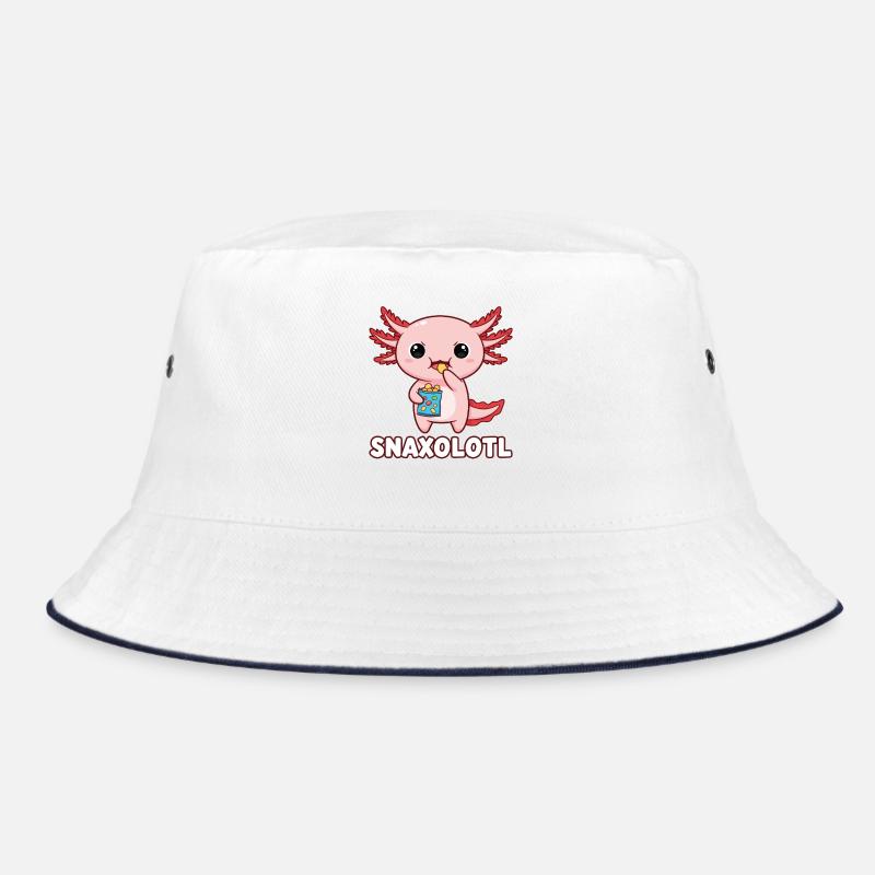 Mignon axolotl rose mangeant des chips - Bob - blanc/marine