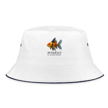 Mindset Goldfisch mit Helm, Motivationsspruch - Bucket Hat - Weiß/Navy - Vorne