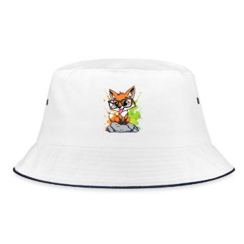 Brillenfuchs auf Stein - Bucket Hat - Weiß/Navy - Vorne