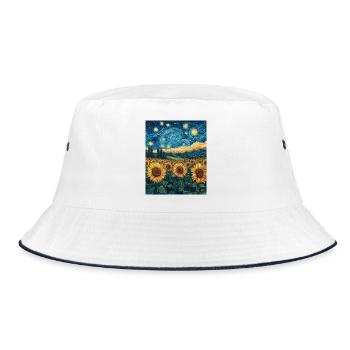 Sonnenblume Van Gogh Style Starry Night - Bucket Hat - Weiß/Navy - Vorne