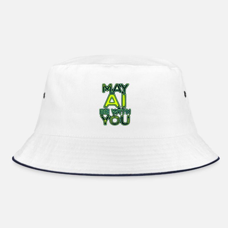 May AI Be With You Neon - Bucket Hat - white/navy