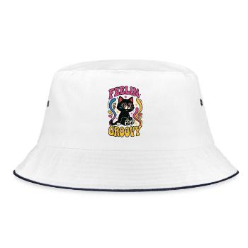 Feelin Groovy funny black Cat Katze Cartoon - Bucket Hat - white/navy - Front