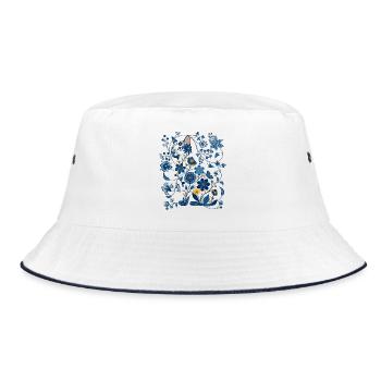 Azure Floral Cat Silhouette - Bucket Hat - white/navy - Front