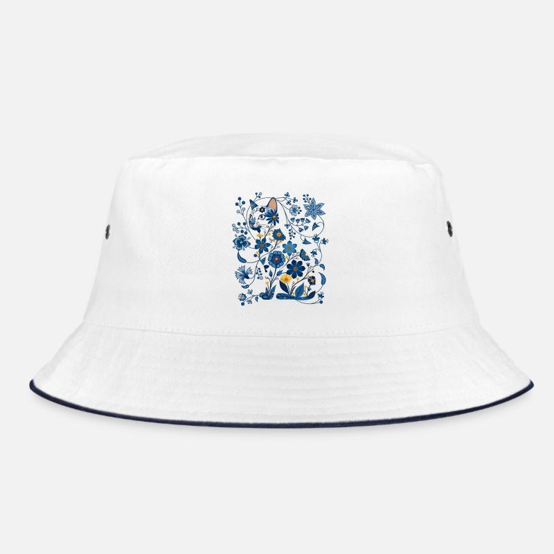 Azure Floral Cat Silhouette Bucket Hat