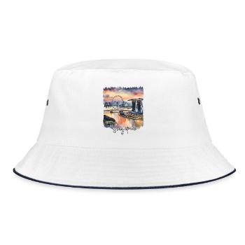 Aquarell in Singapur, ich liebe Singapur - Bucket Hat - Weiß/Navy - Vorne