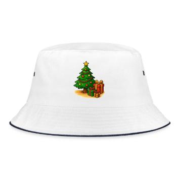 Weihnachtsbaum mit Geschenken Muster - Bucket Hat - Weiß/Navy - Vorne