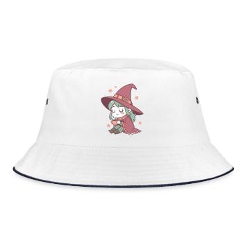 Hexe Cozy mit Pastelltee - Bucket Hat - Weiß/Navy - Vorne