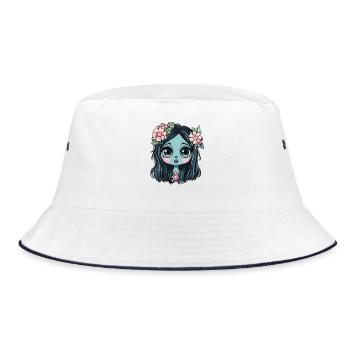 Blue flower girl with crown - Bucket Hat - white/navy - Front