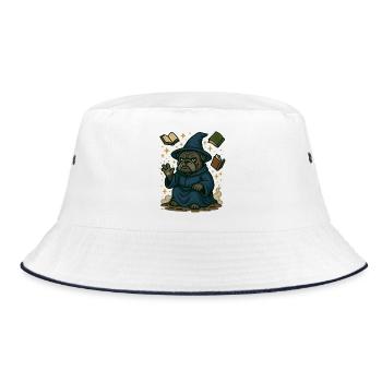 Bulldog Wizard Casting Magic Fantasy Cartoon - Bucket Hat - white/navy - Front