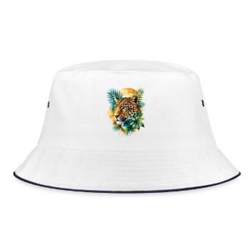 Wasserfarbener Leopard im Dschungel - Bucket Hat - Weiß/Navy - Vorne