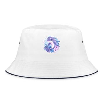 Dolphin in the flower circle - Bucket Hat - white/navy - Front
