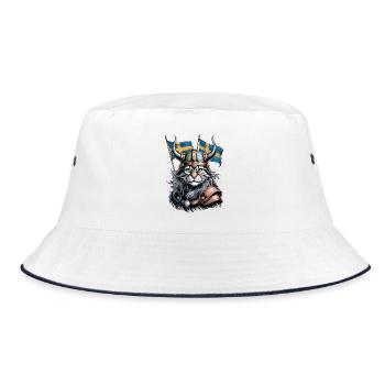 Schweden Katze Wikinger - Bucket Hat - Weiß/Navy - Vorne