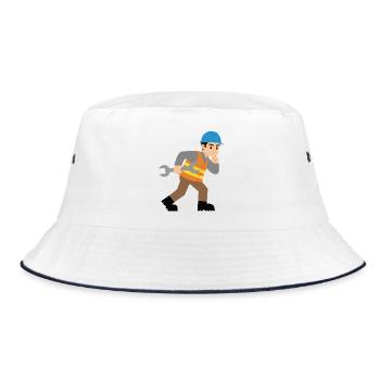Baustellenheld mit Schraubenschlüssel - Bucket Hat - Weiß/Navy - Vorne