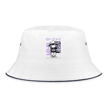 Lo-Fi Nights – Kawaii Chibi with Walkman Streetwear - Bucket Hat - white/navy - Front