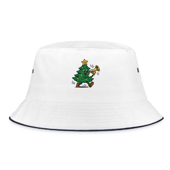 Christmas Tree Playing Trumpet Fun Holiday - Bucket Hat - white/navy - Front
