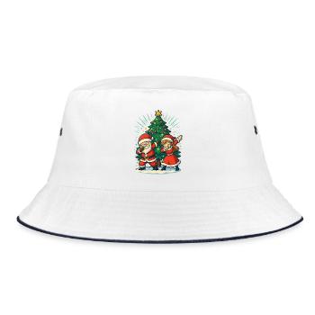 Dabbing Santa & Mrs Claus Weihnachtsbaum Shirt - Bucket Hat - Weiß/Navy - Vorne