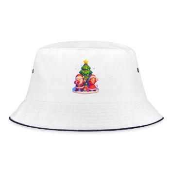 Dabbing Santa & Mrs Claus Kawaii Xmas - Bucket Hat - Weiß/Navy - Vorne