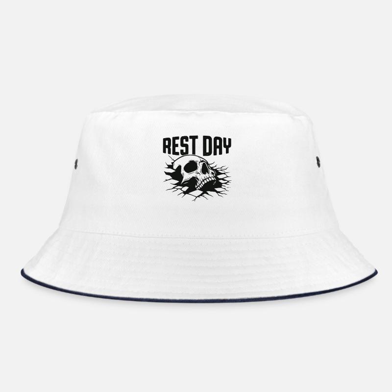 Rest Day Skull Graphic Tee - Bucket Hat - white/navy