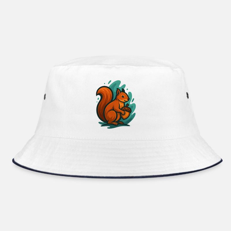 Squirrel with nut in colorful waves Bucket Hat