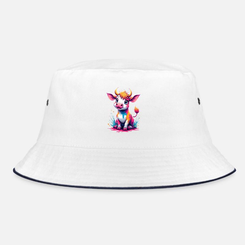 Farbenfrohe Kuh mit Farbspritzern Bucket Hat