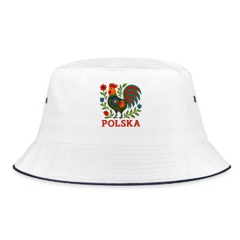 Polska Folk Embroidery Rooster - Bucket Hat - white/navy - Front