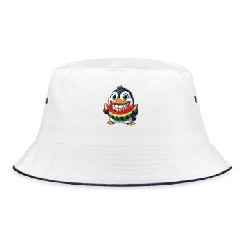 Cheerful Penguin with Watermelon Summer Fruit - Bucket Hat - white/navy - Front