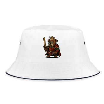 Bulldog Warrior King with Sword Fantasy Graphic - Bucket Hat - white/navy - Front
