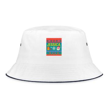 Festlicher Name Jessica Hässlicher Weihnachtsstil, Weihnachten - Bucket Hat - Weiß/Navy - Vorne