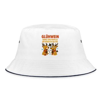 Glühwein, damit die Familie erträglich bleibt - Bucket Hat - Weiß/Navy - Vorne