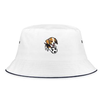 Beagle mit Fußballball - Bucket Hat - Weiß/Navy - Vorne