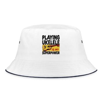 Hawaiian Ukulele Uke Playing - Bucket Hat - Weiß/Navy - Vorne