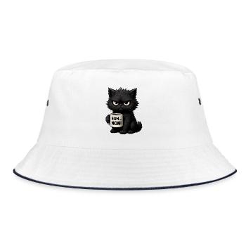 Chat Grognon Drôle Uh Nope Humour Introverti Noir - Bucket Hat - Weiß/Navy - Vorne