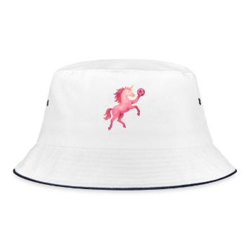 Einhorn Handball Aquarell, pinkes Pferd, Mädchen - Bucket Hat - Weiß/Navy - Vorne