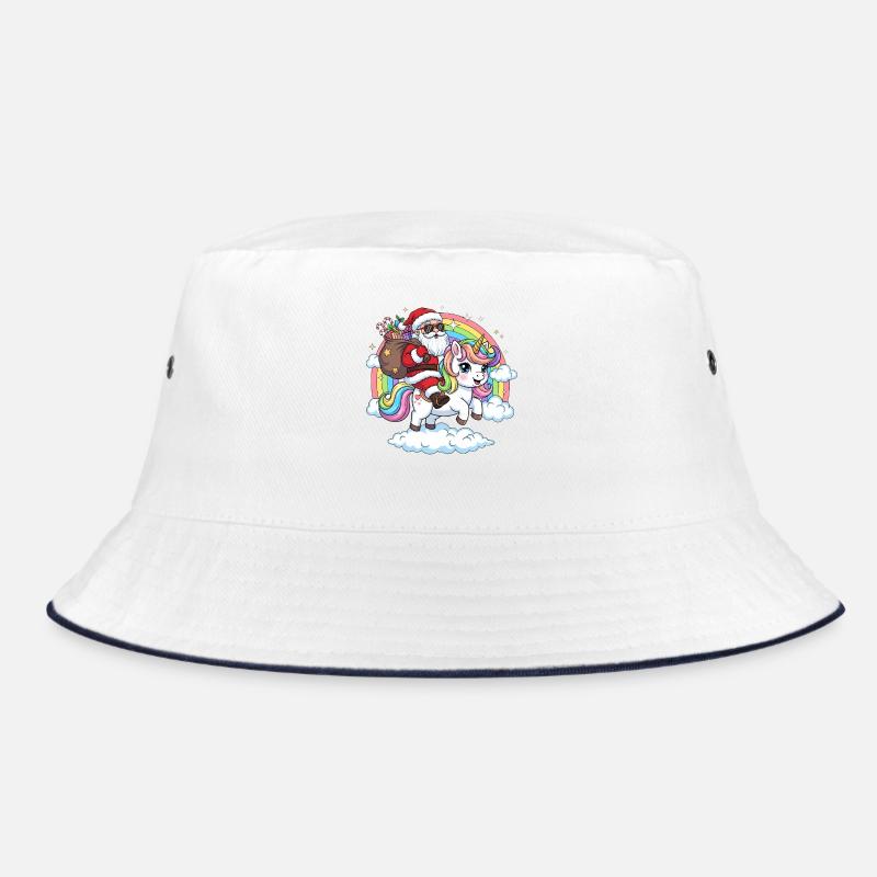 Weihnachtsmann Einhorn  - Bucket Hat - Weiß/Navy