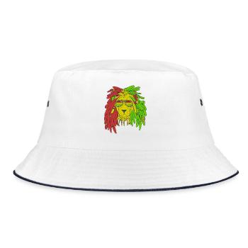 Rasta Lion Dreadlocks Reggae Music Jamaica Gift Id - Bucket Hat - white/navy - Front