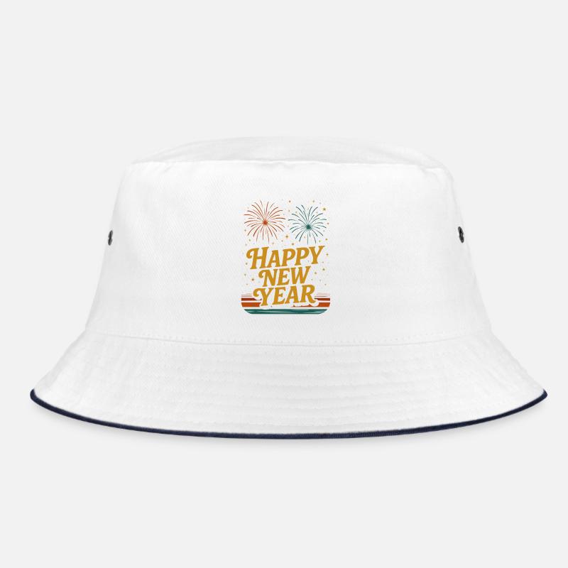 Happy New Year Fireworks Typography Bucket Hat