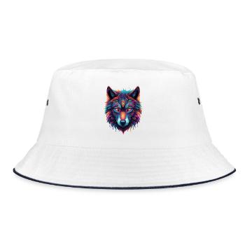 Neon-Wolf Kernmotiv Farbexplosion - Bucket Hat - Weiß/Navy - Vorne