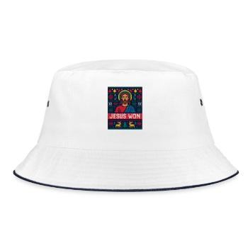 Jesus Won Pixel Xmas Christian Faith - Bucket Hat - white/navy - Front