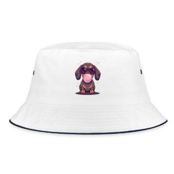 Dachshund with sunglasses and chewing gum - Bucket Hat - white/navy - Front