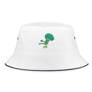 Broco Lee Martial Arts Kick lustiges Gemüseessen - Bucket Hat - Weiß/Navy - Vorne